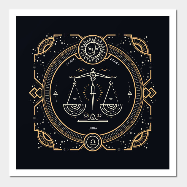 Libra Zodiac Gold White with Black Background